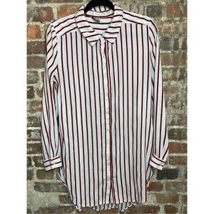 COMO Vintage Red Stripe Pointed Flat Collar Button Down Tunic Women’s Size M